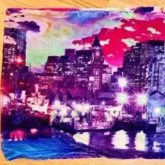 CYNTHIA ROWLEY Womans INFINITY Scarf NYC CITY SCAPE Velour BLUE Jersey 36x20 - Picture 2 of 10